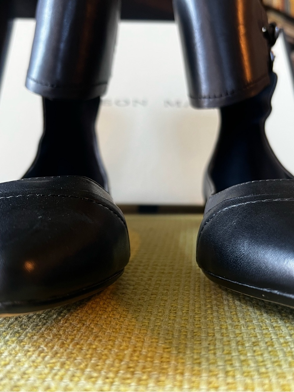Leon Max Landon Black Leather Pointed-Ankle Strap Flats - Picture 3 of 9